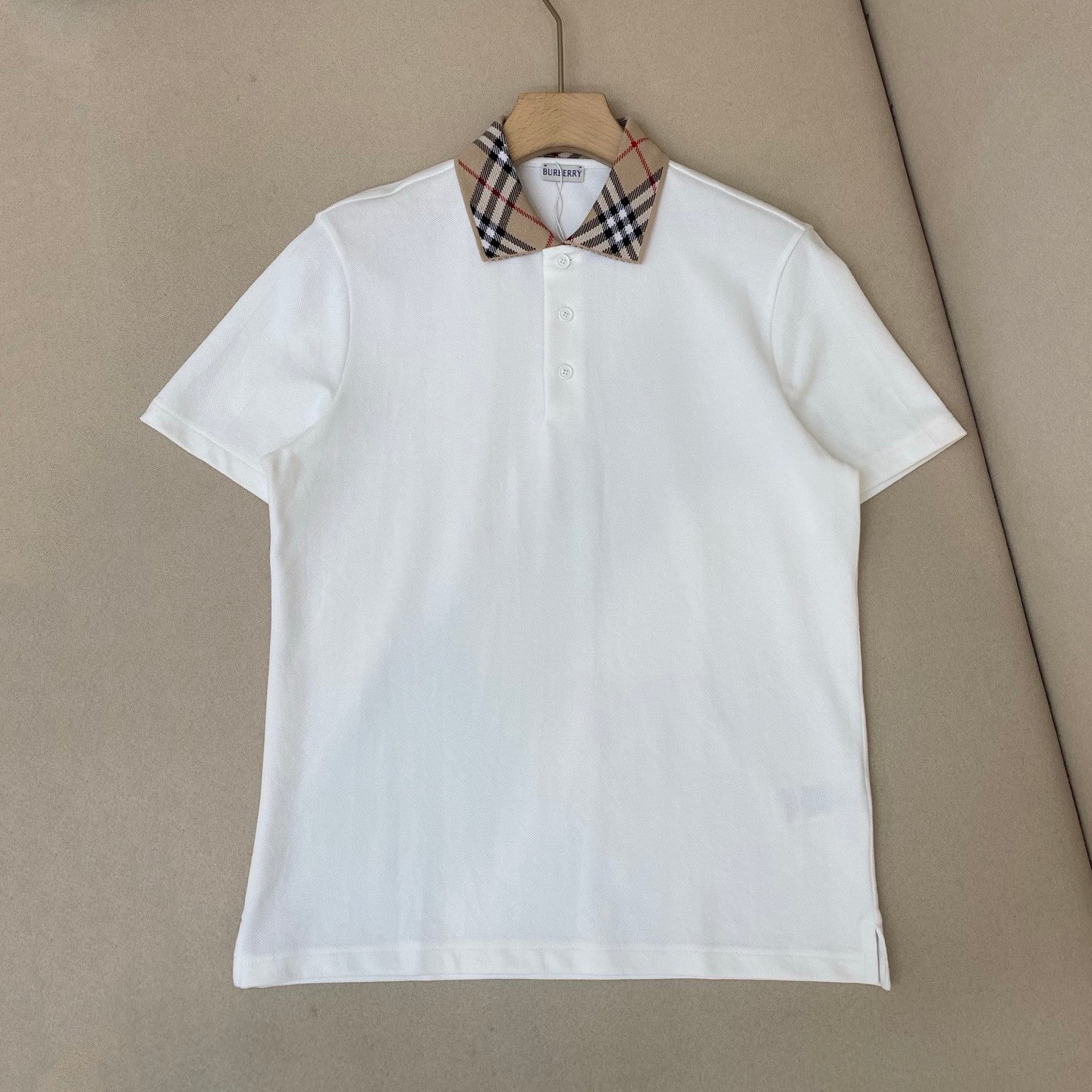 Burberry Men's Summer Check Printed Polo Neck Solid Color Short Sleeve T-Shirt #77499