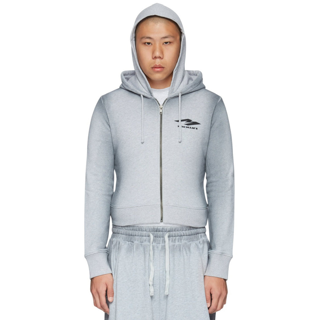 Mowalola Men's Fall And Winter Gray Dirty White Do Old Doublelayer Hooded Zipper Short Sweater High Street Casual Trend Jacket Ngvp #2413