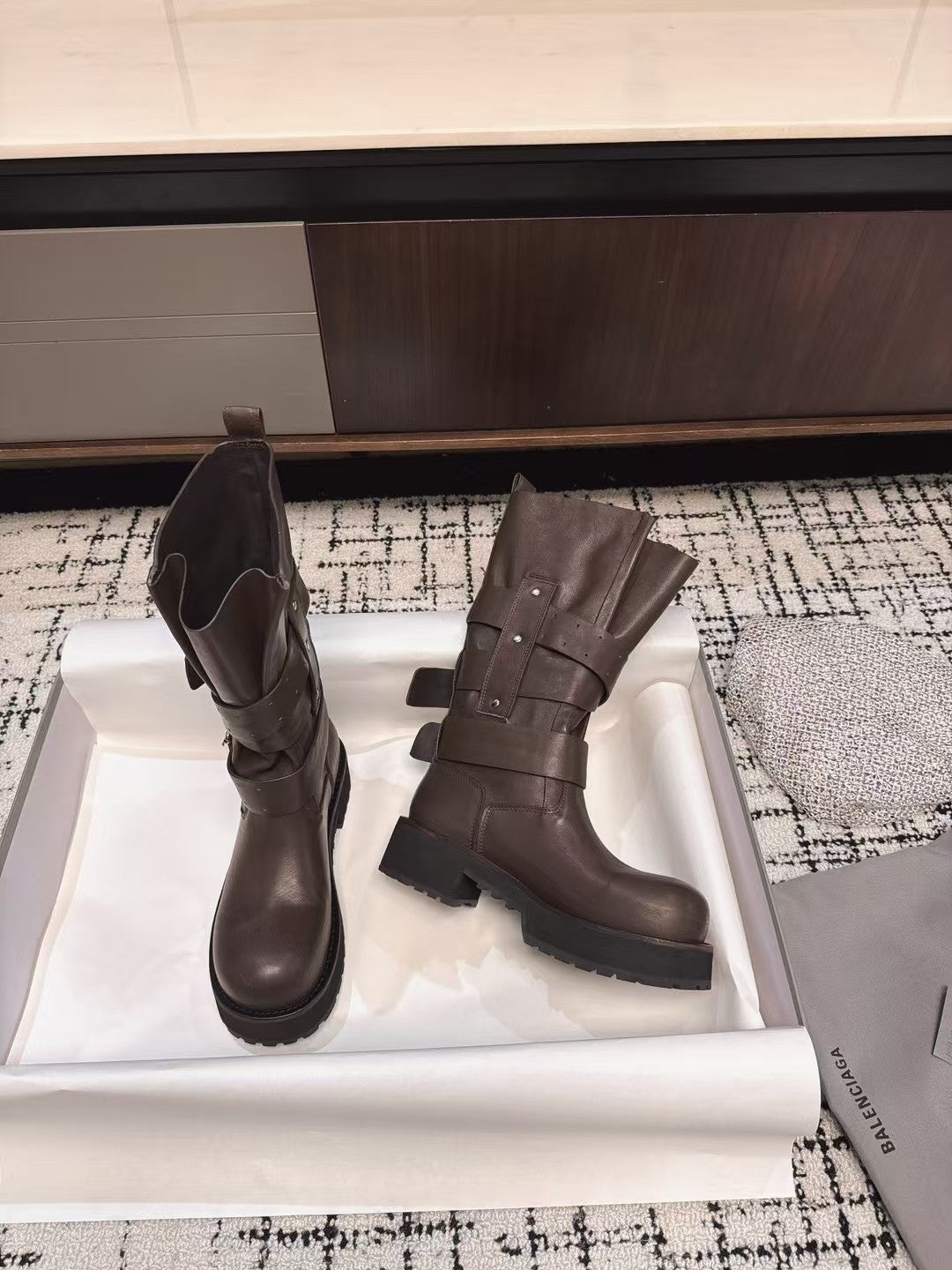 Balenciaga Women's Four Seasons Solid Color Grained Cowhide Tall Martin Boots Shoes #76425