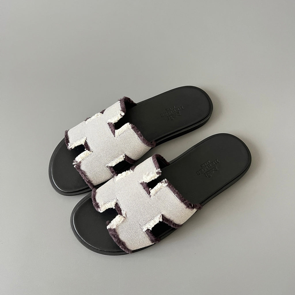 Hermes Men's And Women's Spring/summer Fashion Casual Round Toe Slip On Flat Sandals Woven Canvas Sandals Shoes #78416