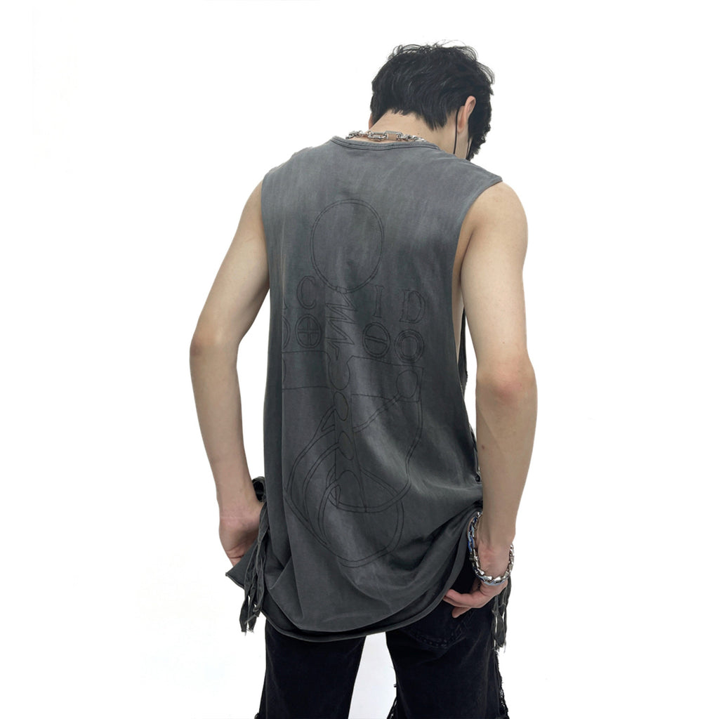 Raf Simons Men's Women's Spring Summer Religious Printed Washed Aged Tied Sleeveless Vest High Street Trend Sleeveless T-Shirt Ngvp #1654