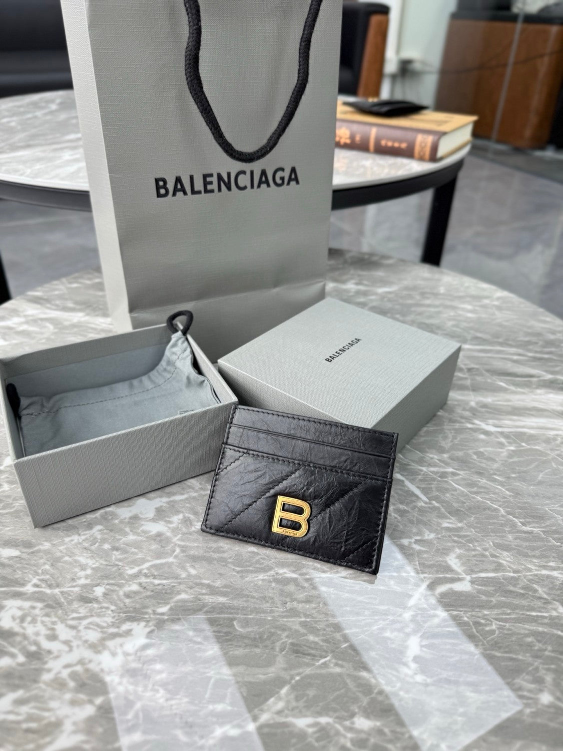 Balenciaga CRUSH Unisex Fashion Classic Solid-color Embossed B Logo Metal Accessories Card Holder Wallet  Bag Bags 766467210J11000 #78543