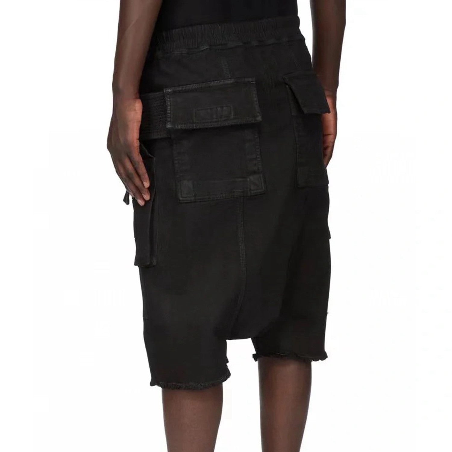 Rick Owens X Dekshdw Men's Spring/summer Vintage High Street Broken Black Distressed Denim Shorts With Drawstring Pants Ngvp #8539