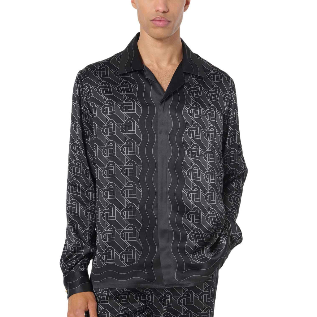 Casablanca Men's Spring And Fall Solid Color Heart Full Print Lapel Long-Sleeved Silk Loose Shirt Casual Elastic Waist Straight Pants Ngvp #8827