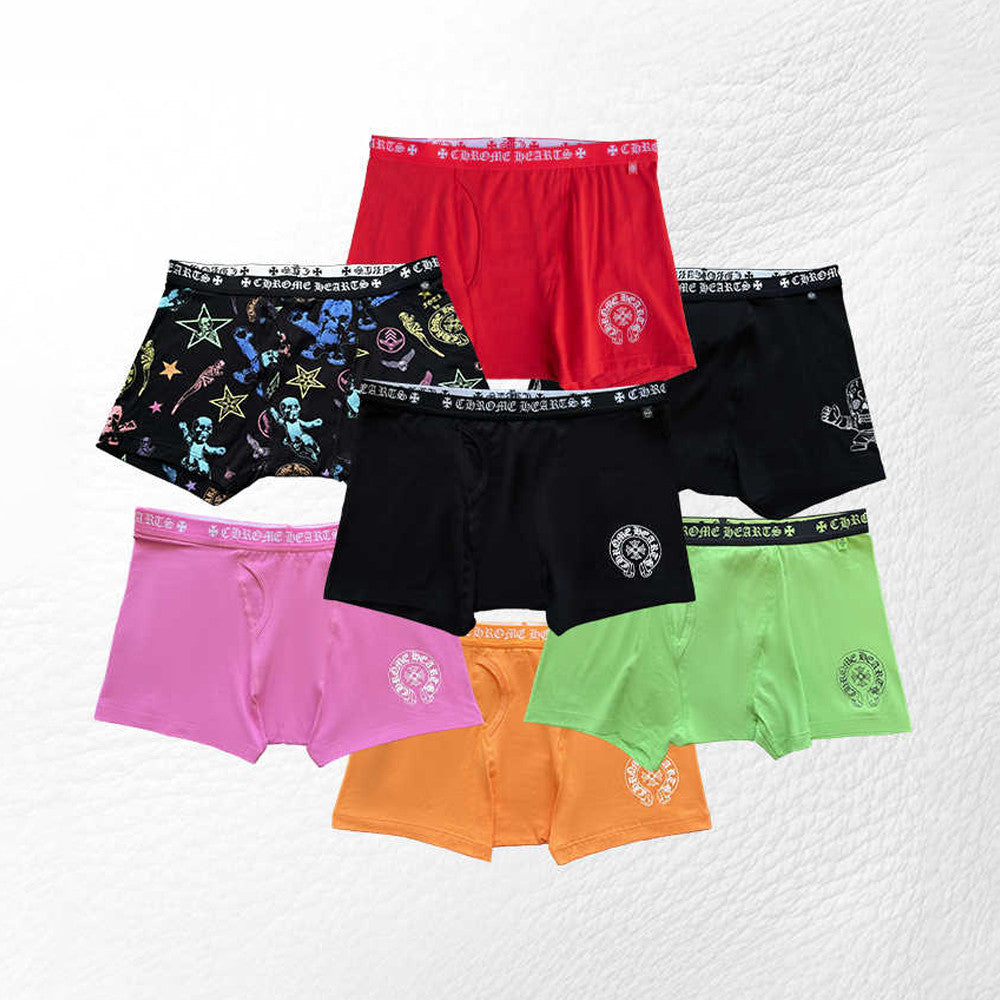 NlGO Chrome Hearts Men's And Women's Pure Color Sanskrit Print Cotton High Elasticity Boxer Briefs Underwear #77394