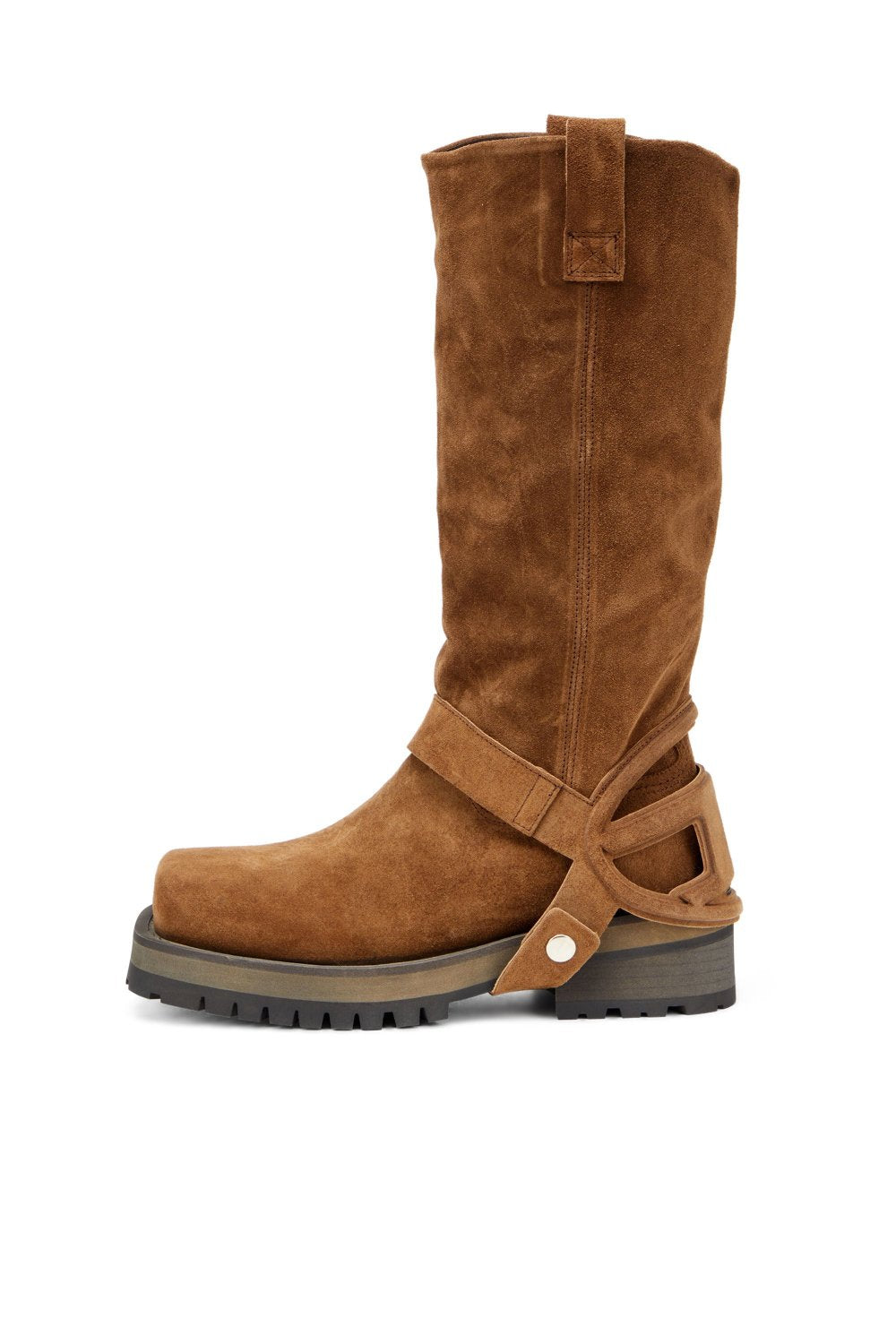 Diesel Women's D-Texan High Top Biker Boots Autumn/Winter Square Toe Suede Solid Color Casual Shoes 5cm Heel Ngvp #2139