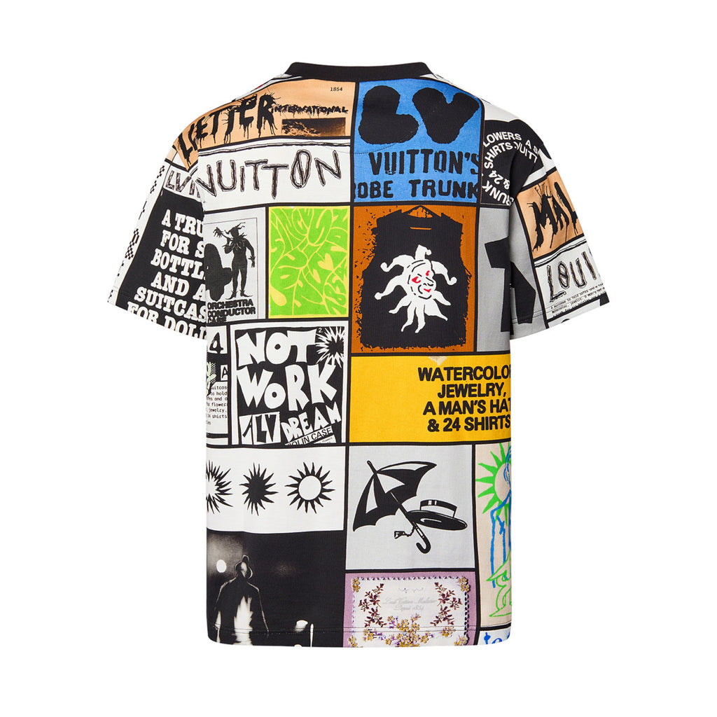 Louis Vuitton Men's Summer Multicolour Splicing Pattern Printed Cotton Round Neck Short Sleeve T-Shirt #97867