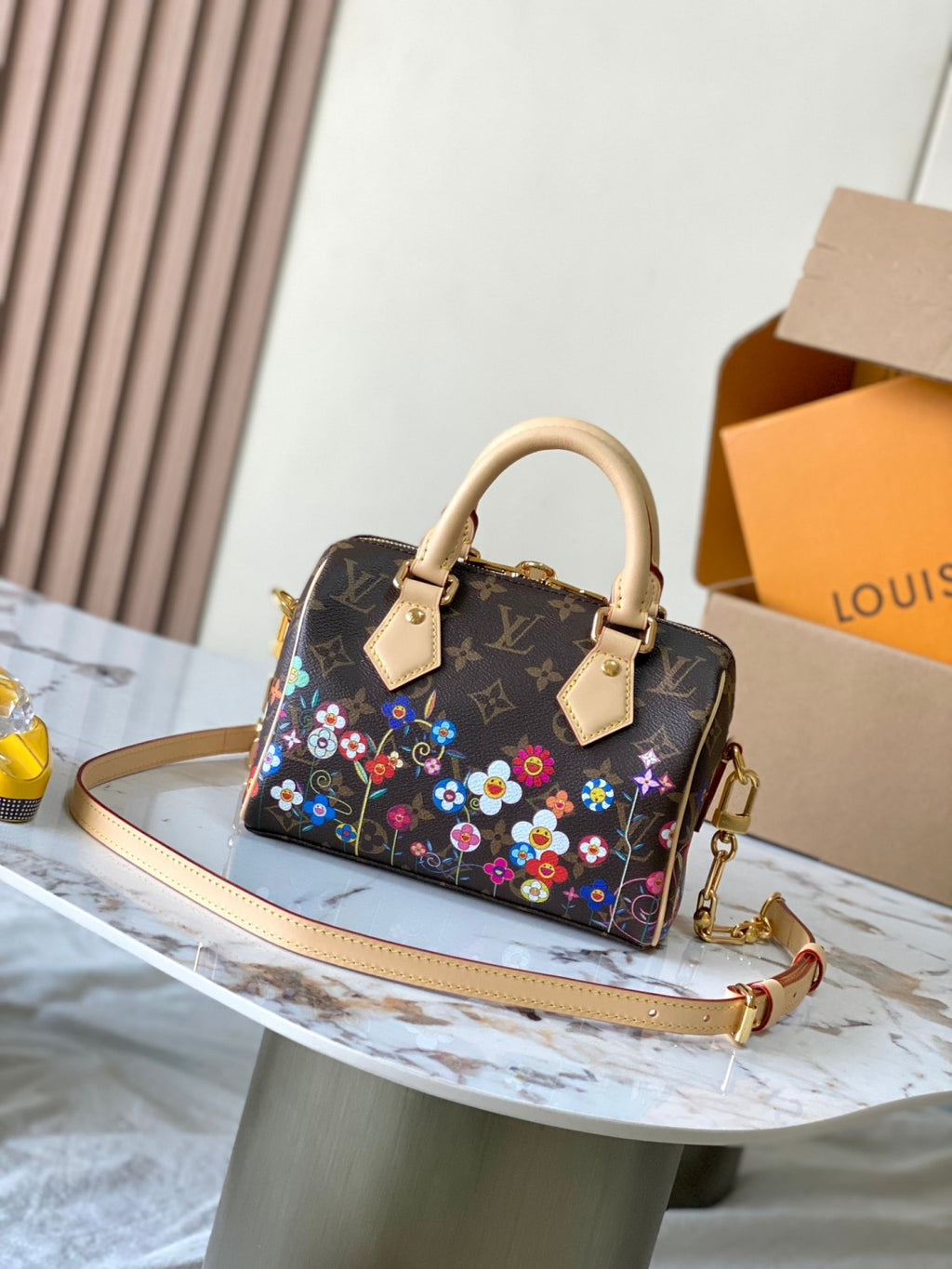 Louis Vuitton Lv X Tm Speedy Bandoulière 20 Women's Brown Letter Printed Zipper Closure Canvas Quilted Cowhide Shoulder Crossbody Tote Bag Bags #77566