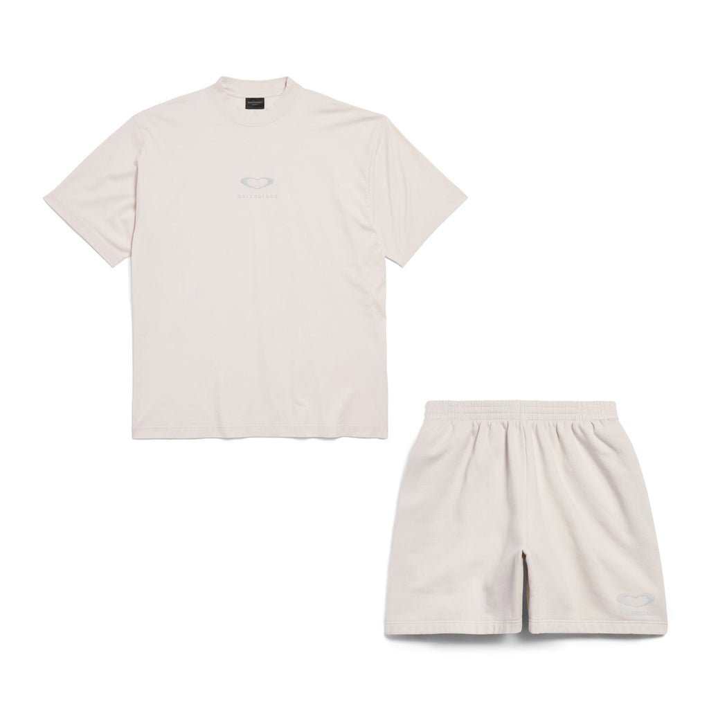 Balenciaga Men's And Women's Summer Fashion Casual Crew Neck Pullover Vintage Plain Weave Knit Short Sleeve T-Shirt with Elastic Waistband Logo Embroidered Shorts Suit Set #78535