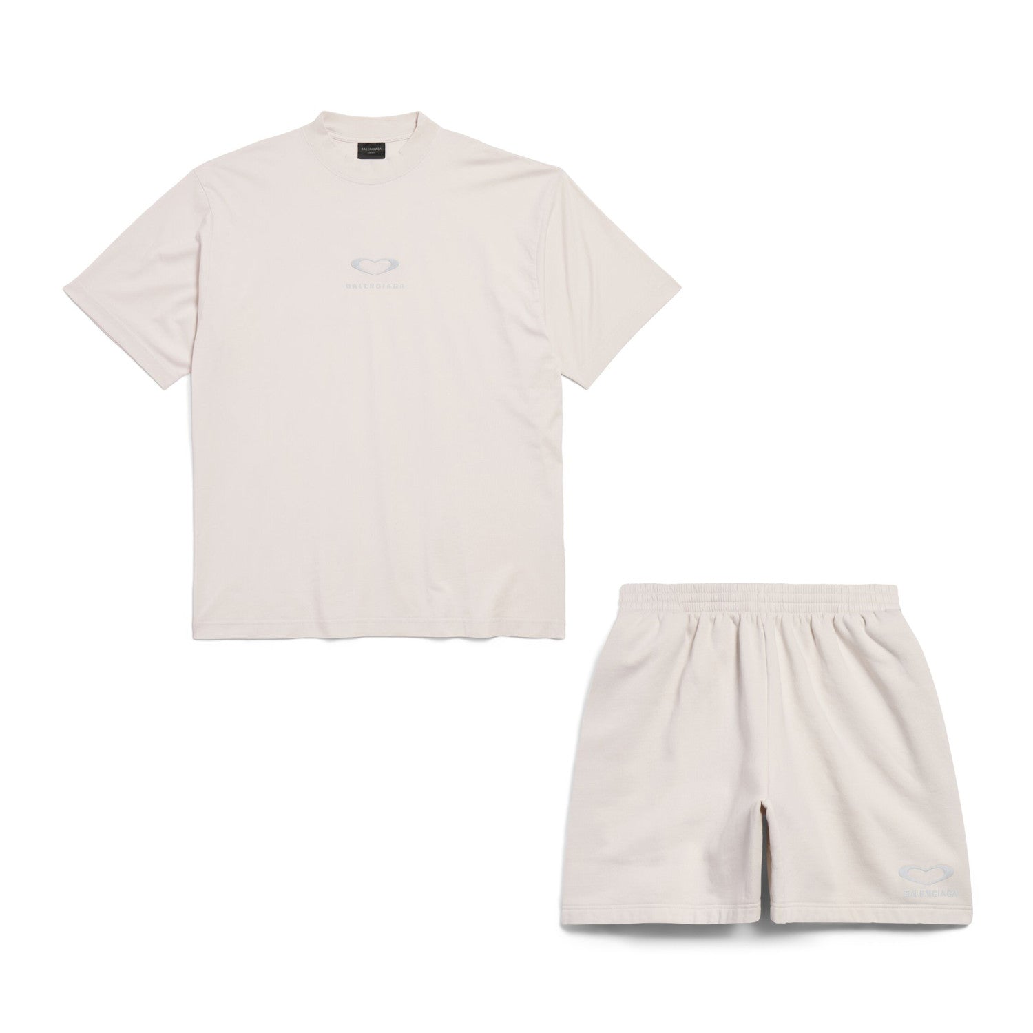 Balenciaga Men's And Women's Summer Fashion Casual Crew Neck Pullover Vintage Plain Weave Knit Short Sleeve T-Shirt with Elastic Waistband Logo Embroidered Shorts Suit Set #78535