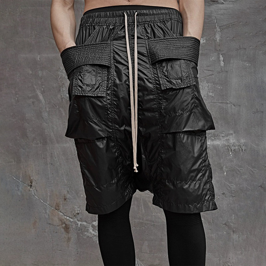 Rick Owens DRKSHDW Men's Spring/summer Retro High Street Thin Black Shorts Workwear Drawstring Pants  Ngvp #8794
