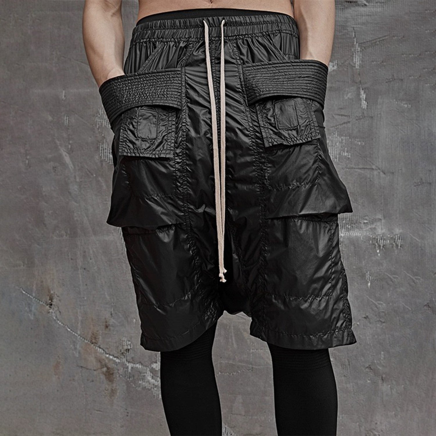 Rick Owens DRKSHDW Men's Spring/summer Retro High Street Thin Black Shorts Workwear Drawstring Pants  Ngvp #8794