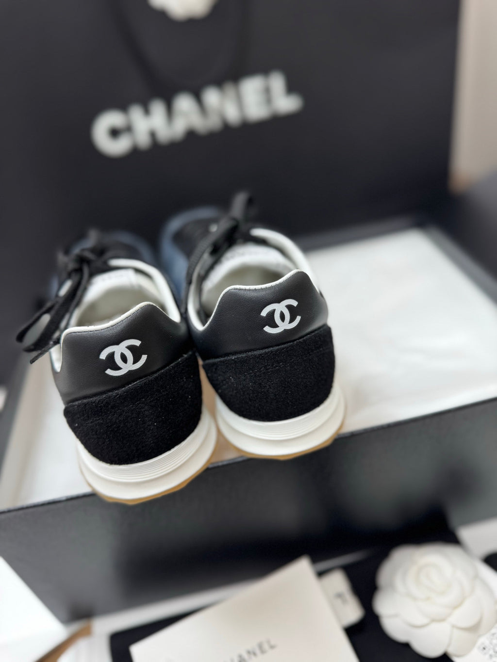 CHANEL Sneakers Calfskin Suede Calfskin White Black #381216