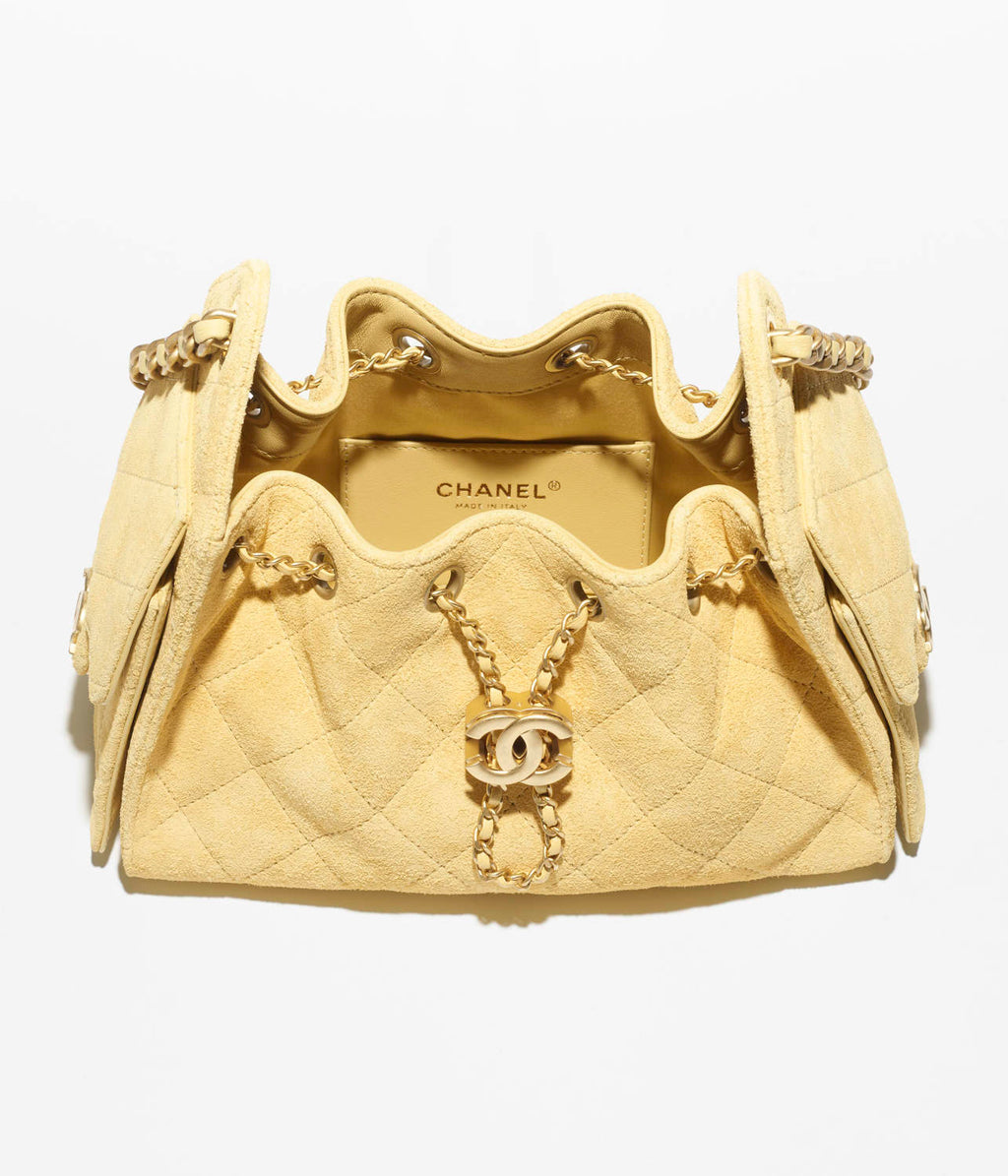 Chanel 25 Women's Mini Bag Suede-Effect Calfskin And Gold-Tone Metal Yellow #332928