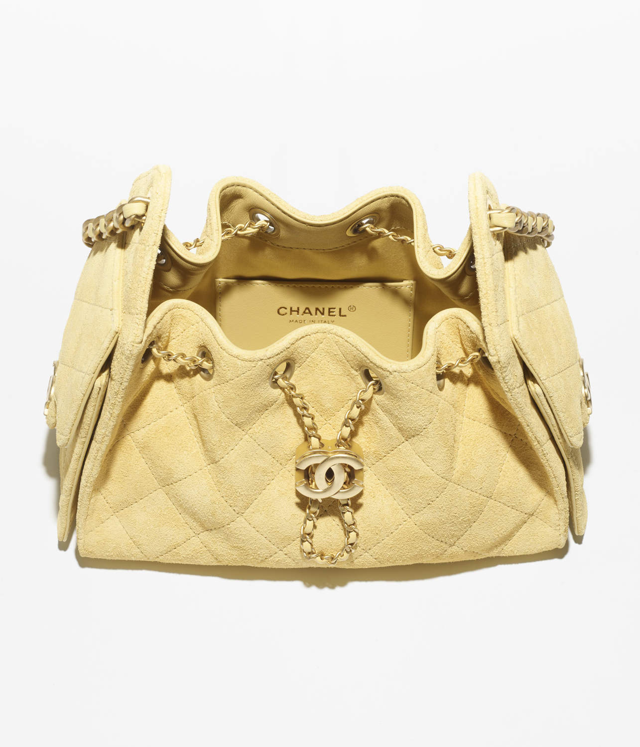 Chanel 25 Women's Mini Bag Suede-Effect Calfskin And Gold-Tone Metal Yellow #332928