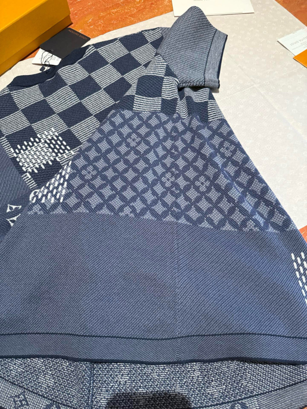 Louis Vuitton x Men's Letter Print Plaid Knit Summer Crew Neck Short Sleeve Solid Color T-Shirt #81354