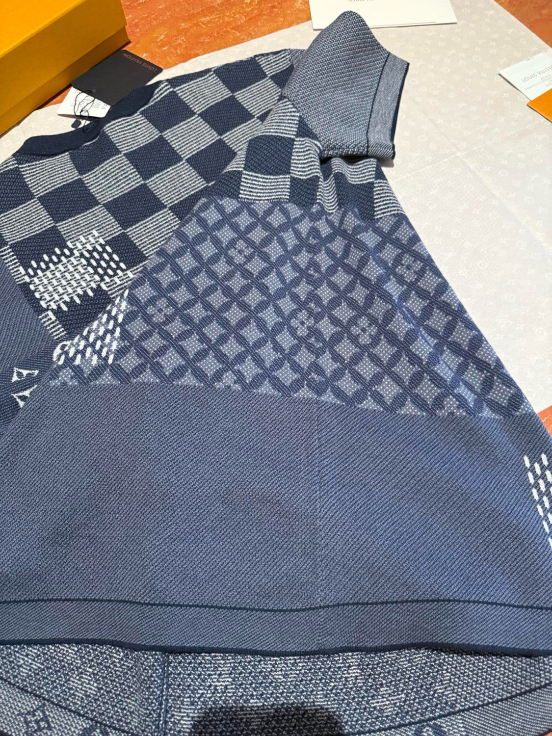 Louis Vuitton x Men's Letter Print Plaid Knit Summer Crew Neck Short Sleeve Solid Color T-Shirt #81354