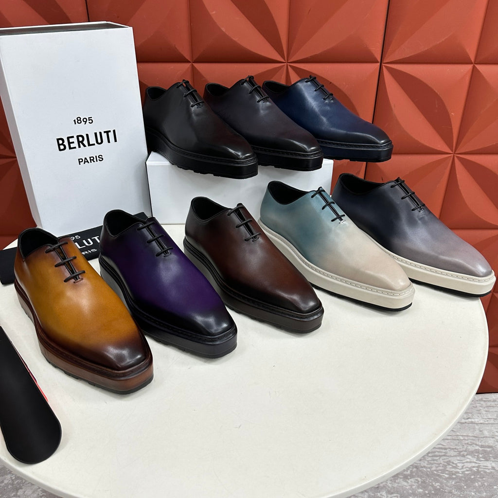Berluti Alessandro Altof Men's Fall/Winter Fashion Classic Round Toe Slip On Lace Up Handcrafted Vintage Leather Oxford Shoes #79112