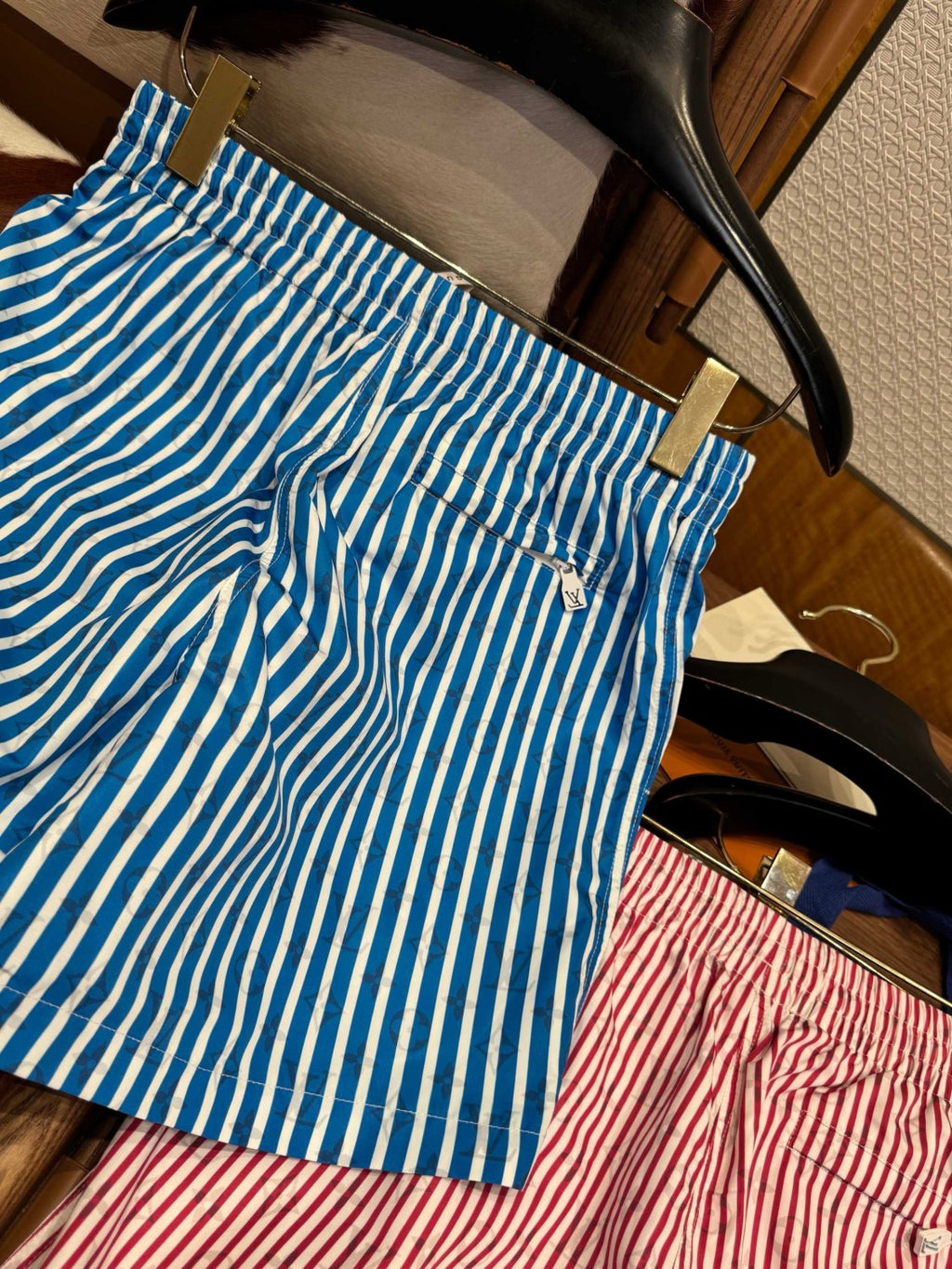 Louis Vuitton Men's Summer Solid Colour Striped Print Casual Drawstring Beach Shorts #77411