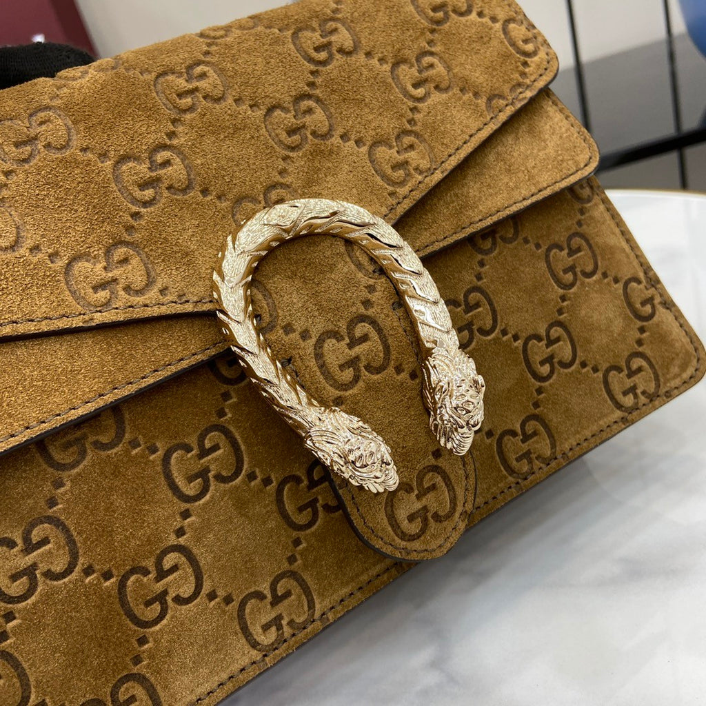 Gucci Women's Solid Color Tiger Head Lock Buckle Suede Handheld Crossbody Shoulder Bag Bags #75132