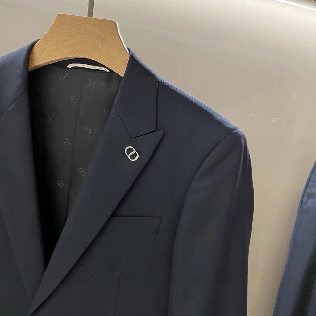 Dior Men's Spring/Autumn Solid Color Business Casual V-neck Single-breasted Wool Blazer Suit Jacket and Trousers Pants Set #77158