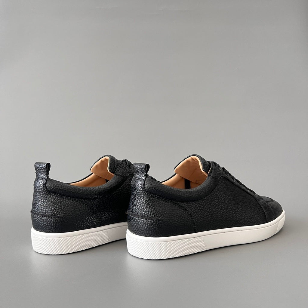 Christian Louboutin Louis Junior Men's And Women's Solid Color Grained Cowhide Low Top Lace Up Flat Casual Shoes #77144