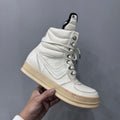 Rick Owens x Chrome Hearts Geobasket Men's And Women's Solid-colour Leather High-top Lace-up Side Zip Casual Shoes #77726