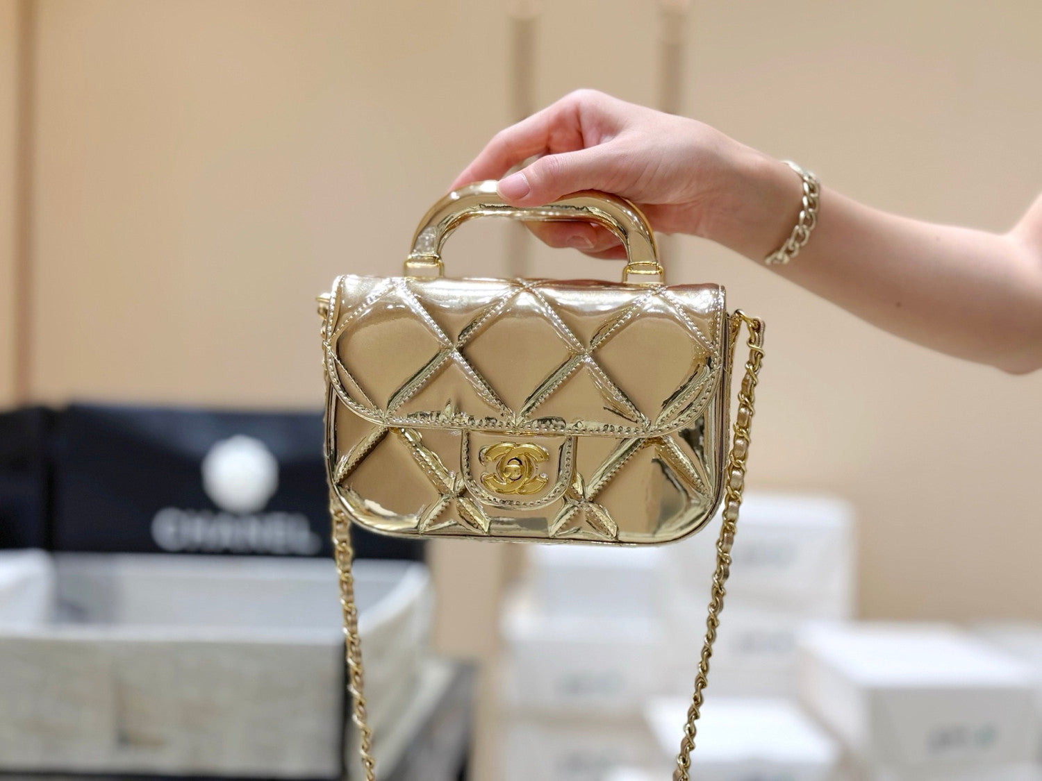 Chanel Small Clutch With Chain Mirror Calfskin Metal #375531