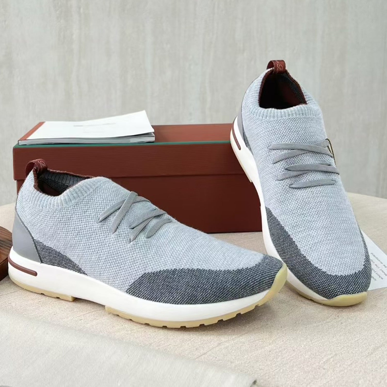 Loro Piana 360 Lp Flexy Walk Men's Autumn/winter Sports Shoes Two-tone Fashion Luxury Knit Comfortable Casual Footwear Ngvp #2435