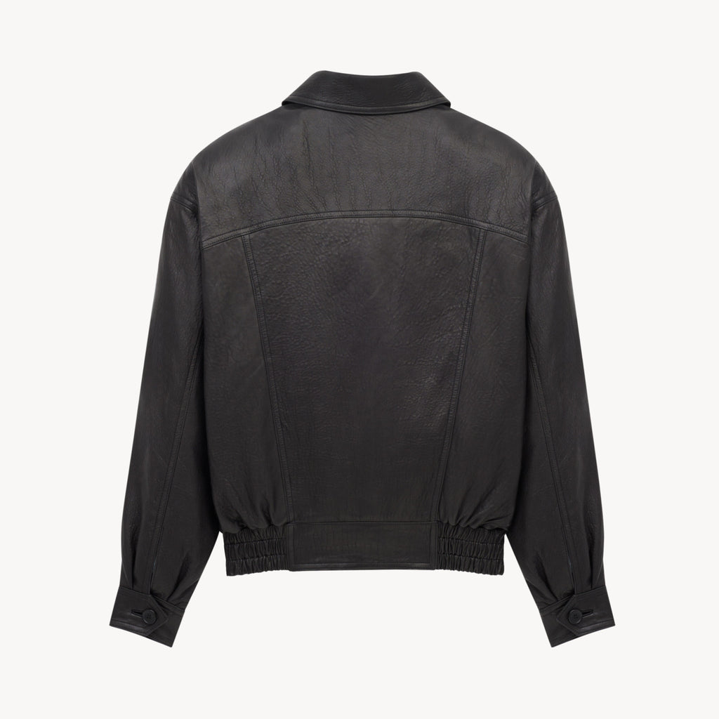 SAINT LAURENT  Men's & Women's Fall/Winter Fashion Classic Solid-Color Leather Lapel Zipper Button Leather Flight Jacket Leather Jacket #78841