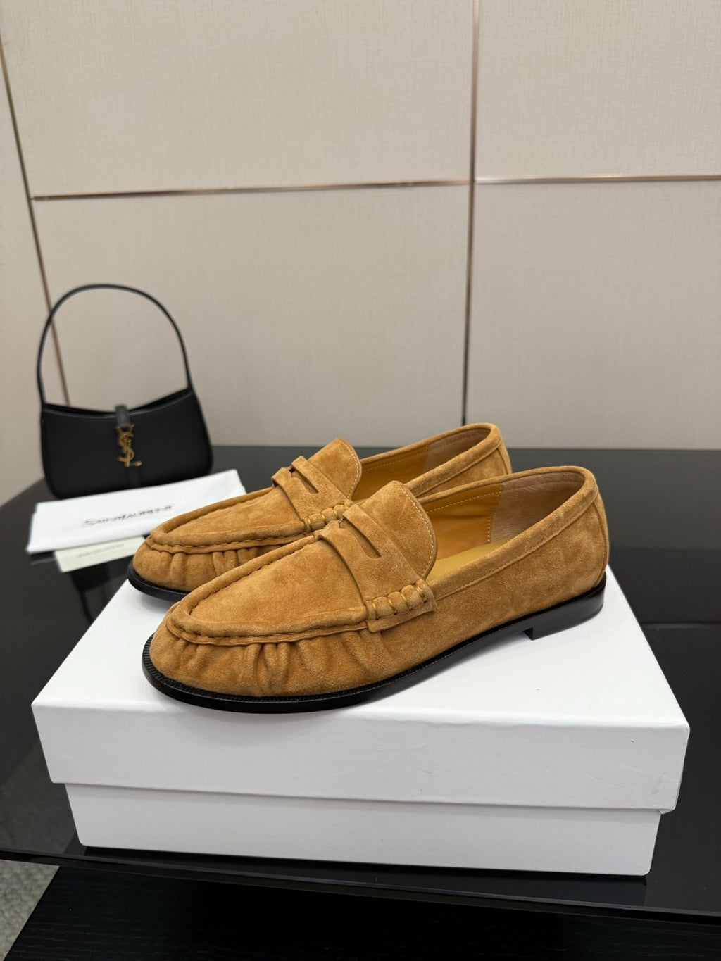 Saint Laurent Women's Autumn/Winter Fashion Casual Sheepskin Suede Round Toe Slip On Flat Loafers Casual Shoes #78376