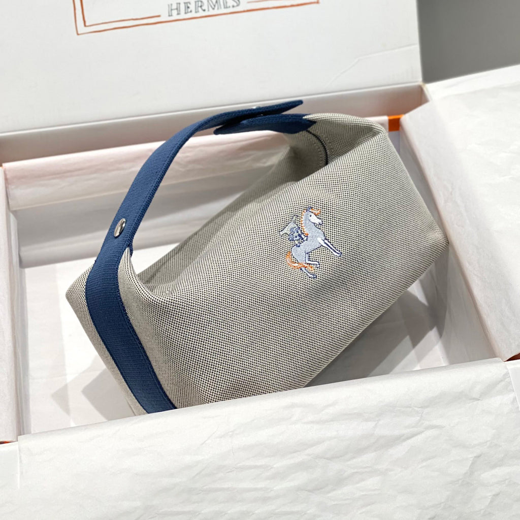 Hermes Classic Casual Color Block Canvas Tote Bag Makeup Bag Toiletry Bag Bags #78245