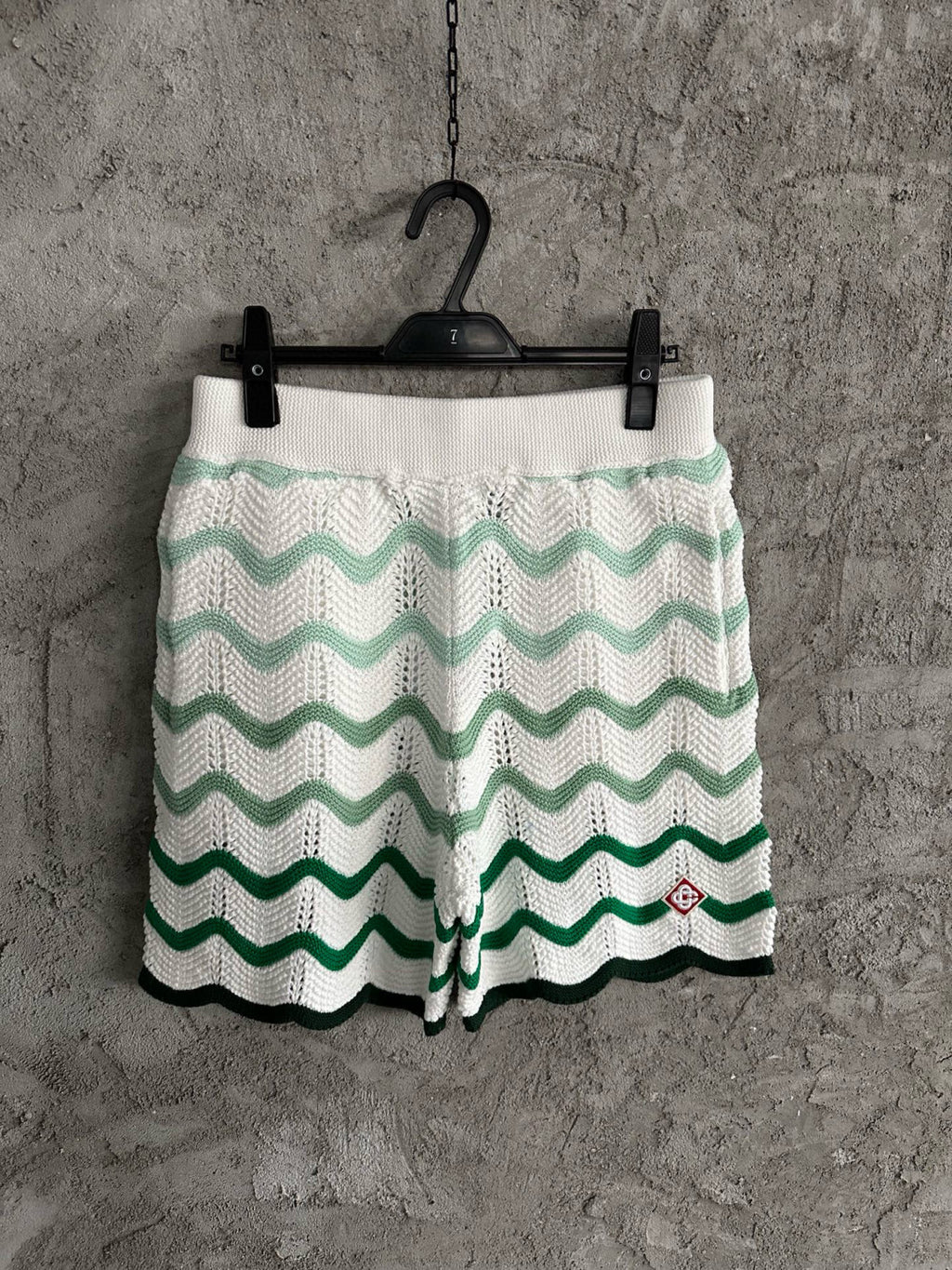 Casablanca Men's Summer Wave Stripe Single Breasted Knit Short Sleeve Shirt Cotton Shorts Pants Suit Set #98831