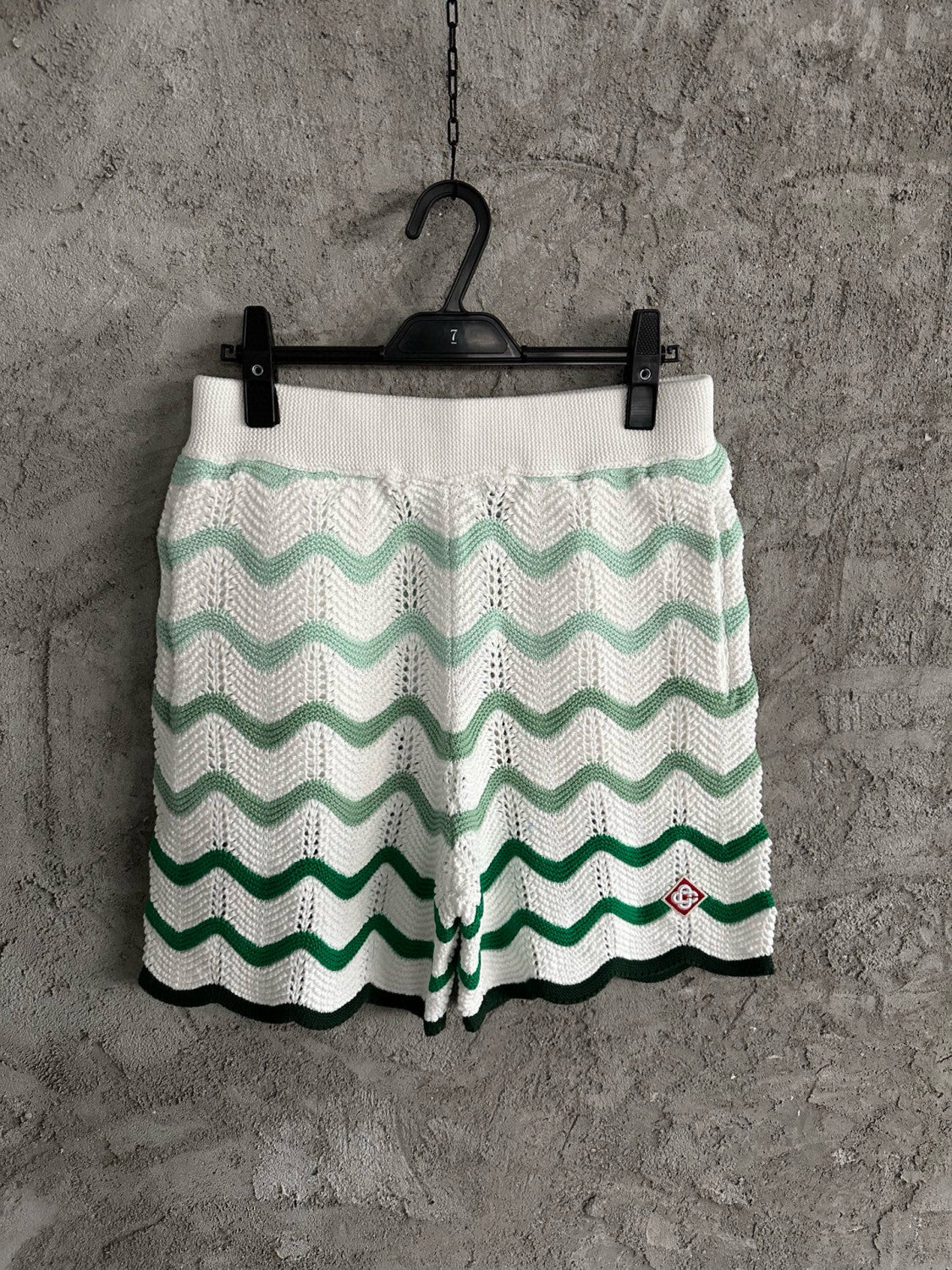 Casablanca Men's Summer Wave Stripe Single Breasted Knit Short Sleeve Shirt Cotton Shorts Pants Suit Set #98831