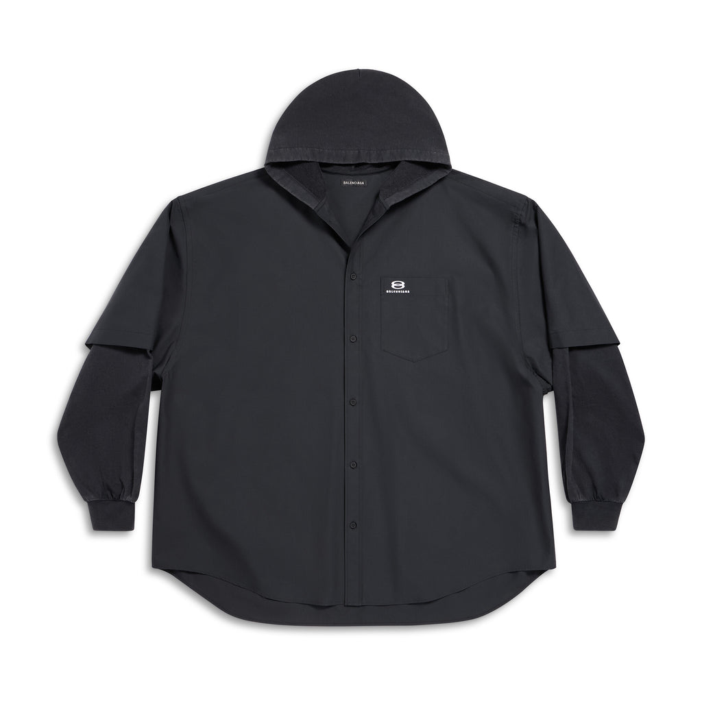 Balenciaga Men's Spring Autumn Black No Drawstring Connected Hooded Single Breasted Long Sleeve Shirt #97866