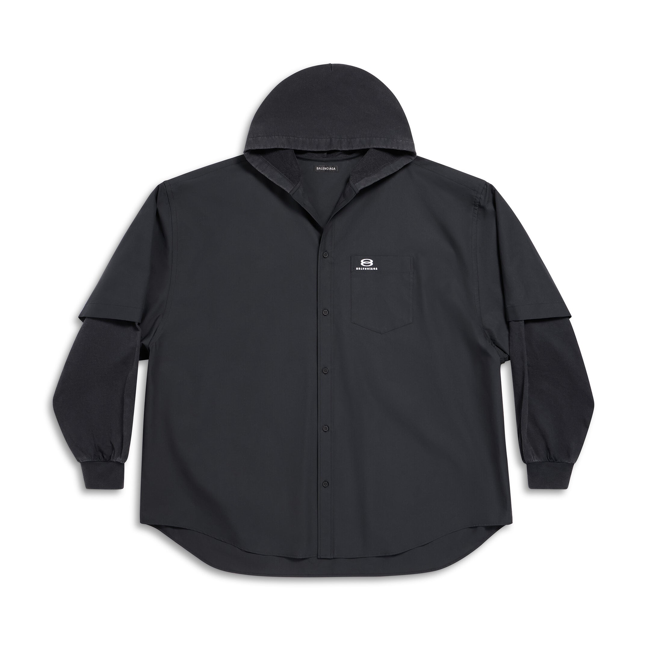 Balenciaga Men's Spring Autumn Black No Drawstring Connected Hooded Single Breasted Long Sleeve Shirt #97866