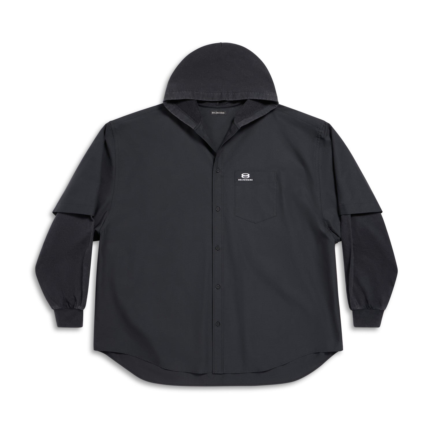 Balenciaga Men's Spring Autumn Black No Drawstring Connected Hooded Single Breasted Long Sleeve Shirt #97866