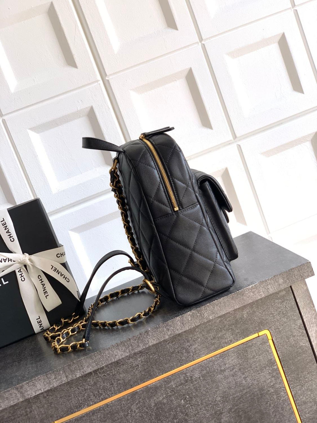 Chanel Women's Fashion Classic Solid Color Double Zip Leather Logo Backpack With Chain Straps Bag Bags AS5793-B22082-94305 #79454