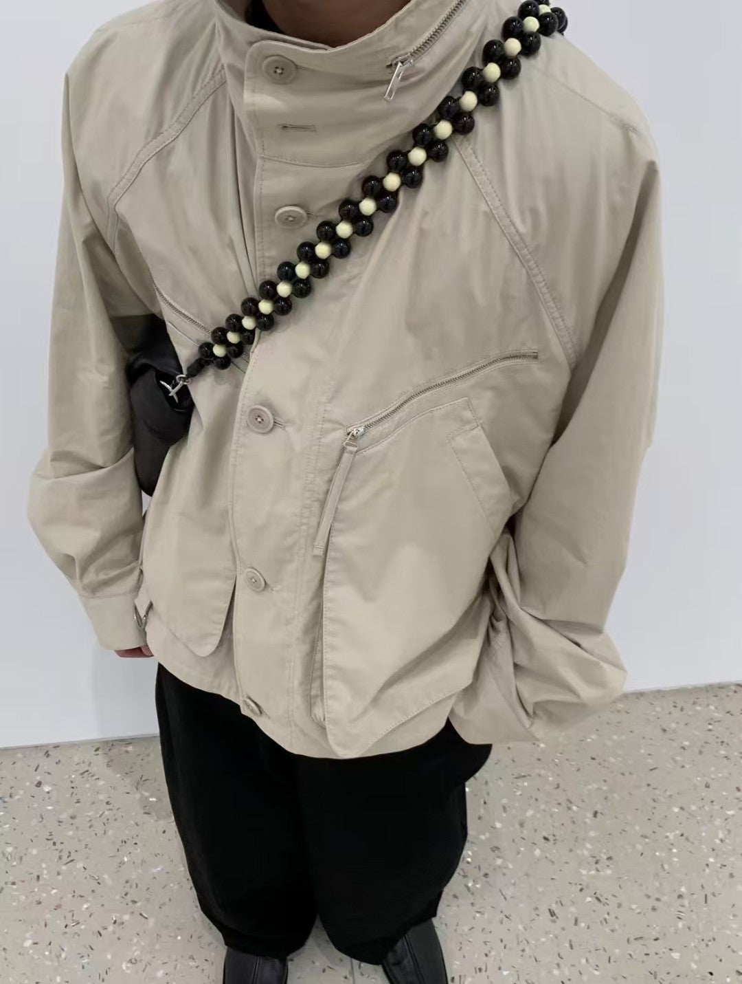 Lemaire Men's Spring/Fall Parachute Jacket Solid Color High-Neck Cotton Zipper Jacket with Zippered Pockets Ngvp #2378
