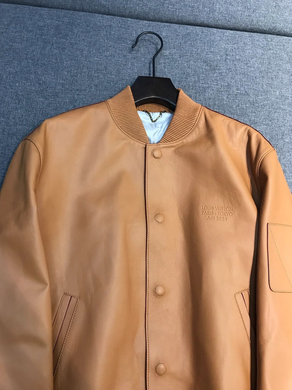 Louis Vuitton Natural Leather Baseball Jacket Stand Collar Loose Casual Long Sleeve Jacket #332626