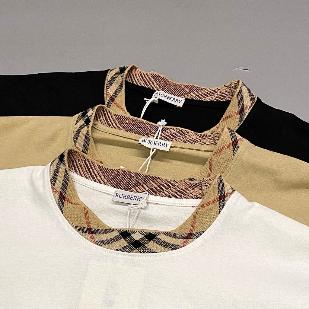 Burberry Men's Summer Checkered Print Collar Solid Color Cotton Short Sleeve T-Shirt #77145