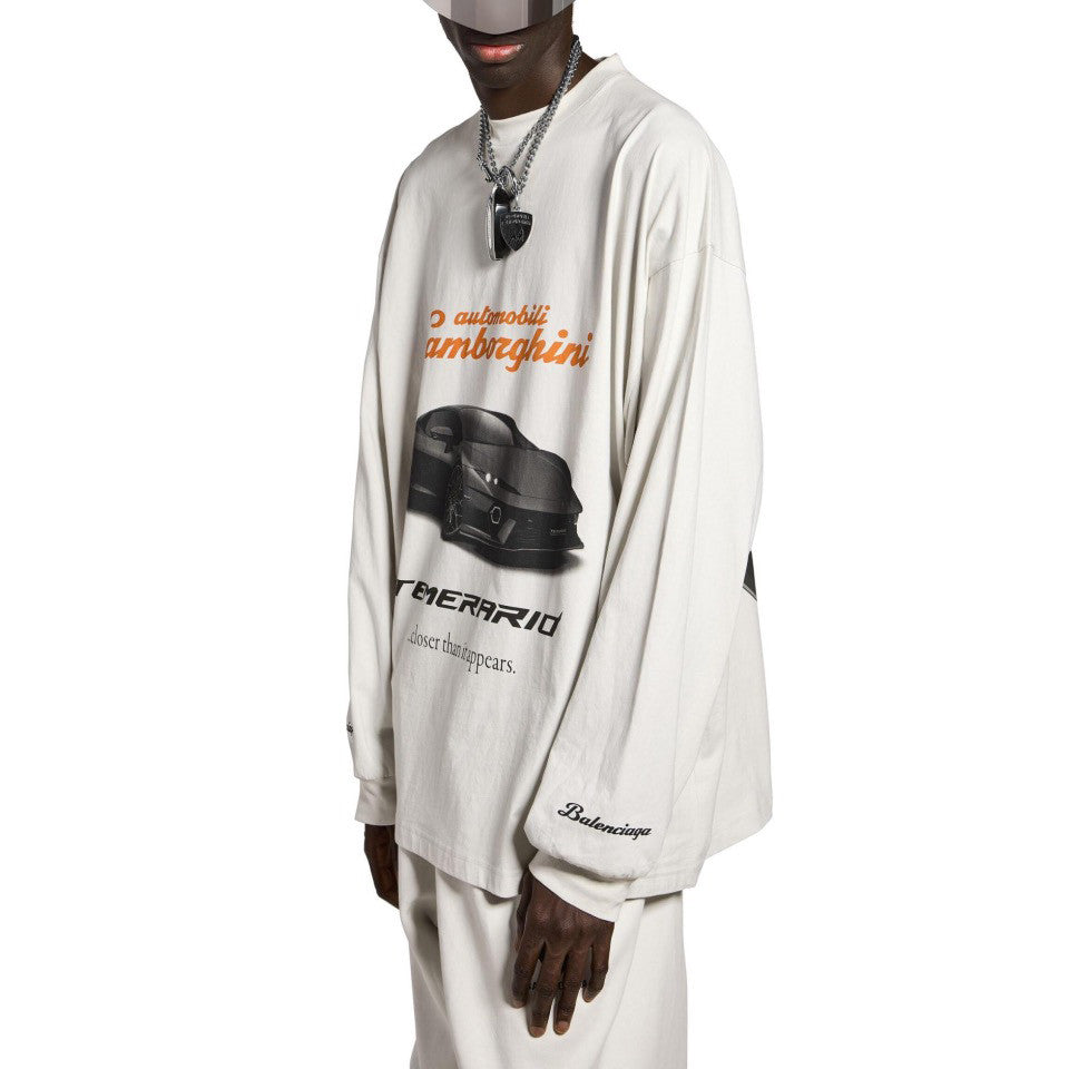 Balenciaga x Lamborghini Men's and Women's Summer Car Print Round Neck Pullover Drop Shoulder Regular Fit Cotton Long Sleeve T-Shirt #75253