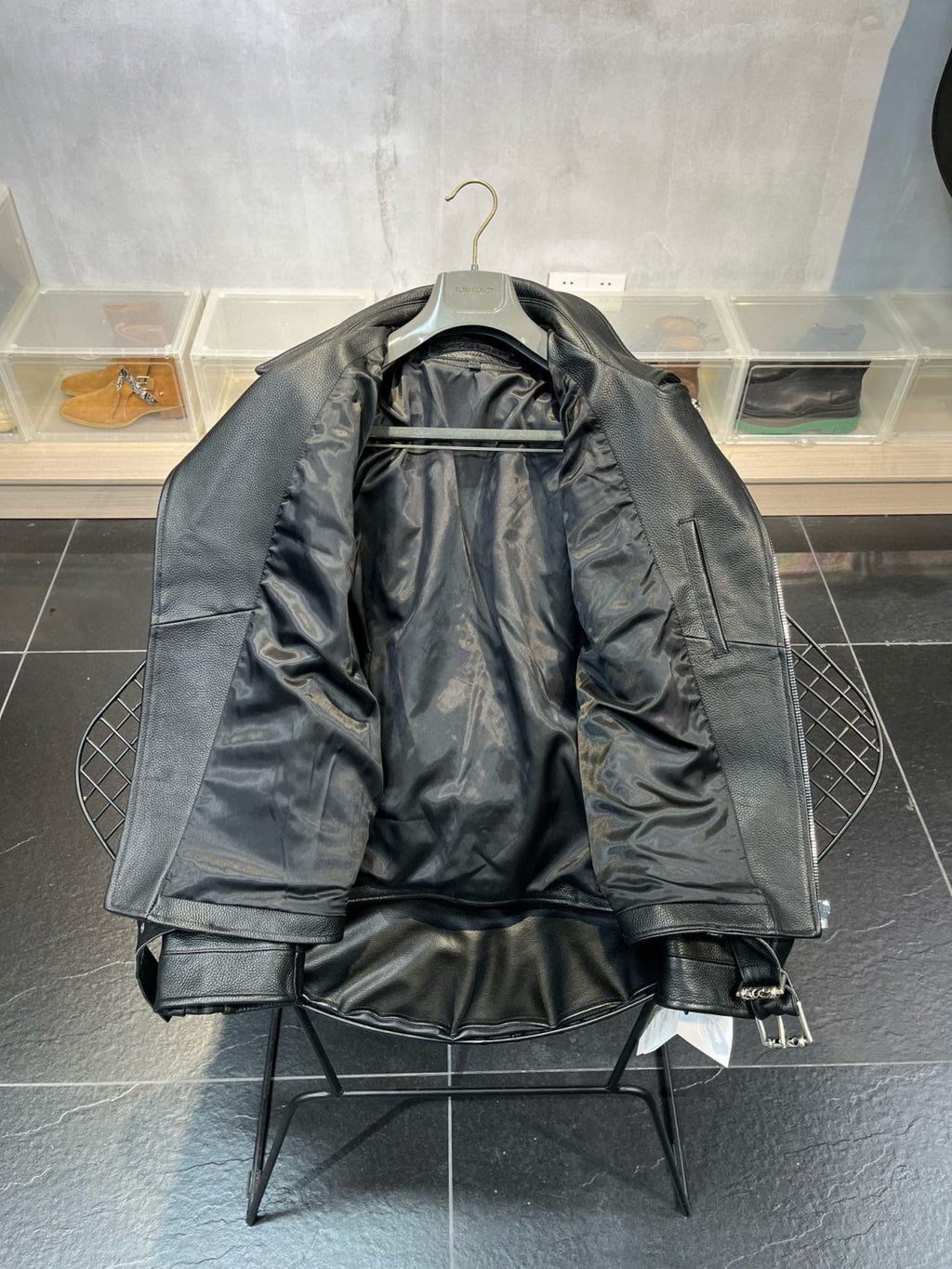 Chrome Hearts Men's Spring And Autumn Black Lapel Zipper Long Sleeve Fitted Cross Leather Coat Jacket #98699