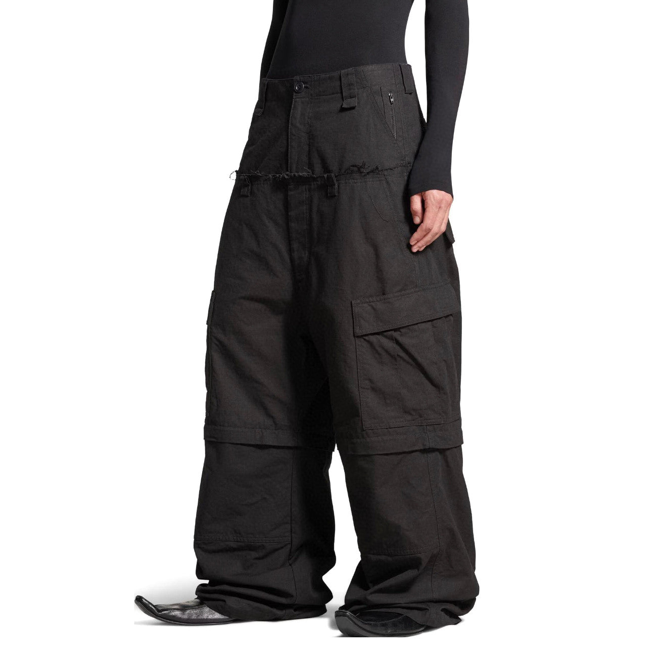 Balenciaga Men's and Women's Spring/Autumn Solid Colour Loose-Fit Wide-Leg Patchwork Work Trousers Pants #77959
