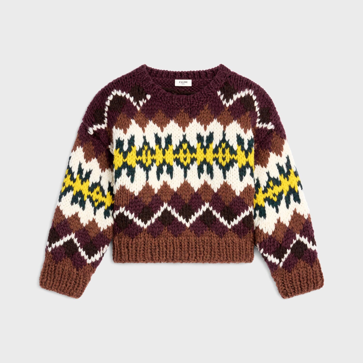 Celine TRIOMPHE Men's And Women's Autumn/winter Fashion Casual Crew Neck Pullover Fair Isle Jacquard Wool Sweater #336598