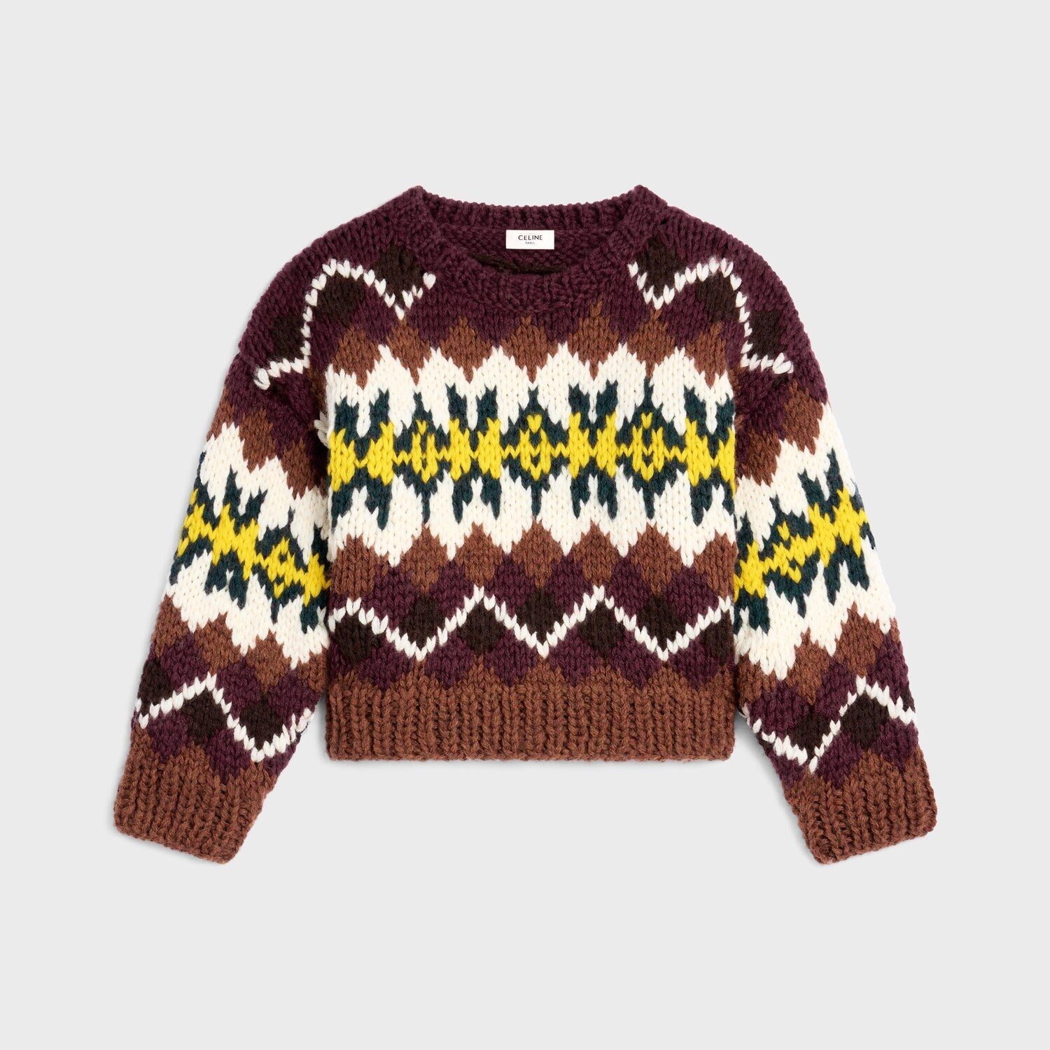Celine TRIOMPHE Men's And Women's Autumn/winter Fashion Casual Crew Neck Pullover Fair Isle Jacquard Wool Sweater #336598