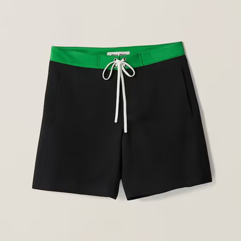 MiuMiu Men's Women's Summer Solid Colour Logo Elastic Drawstring Mid Waist Fitted Satin Bermuda Shorts Ngvp #8171