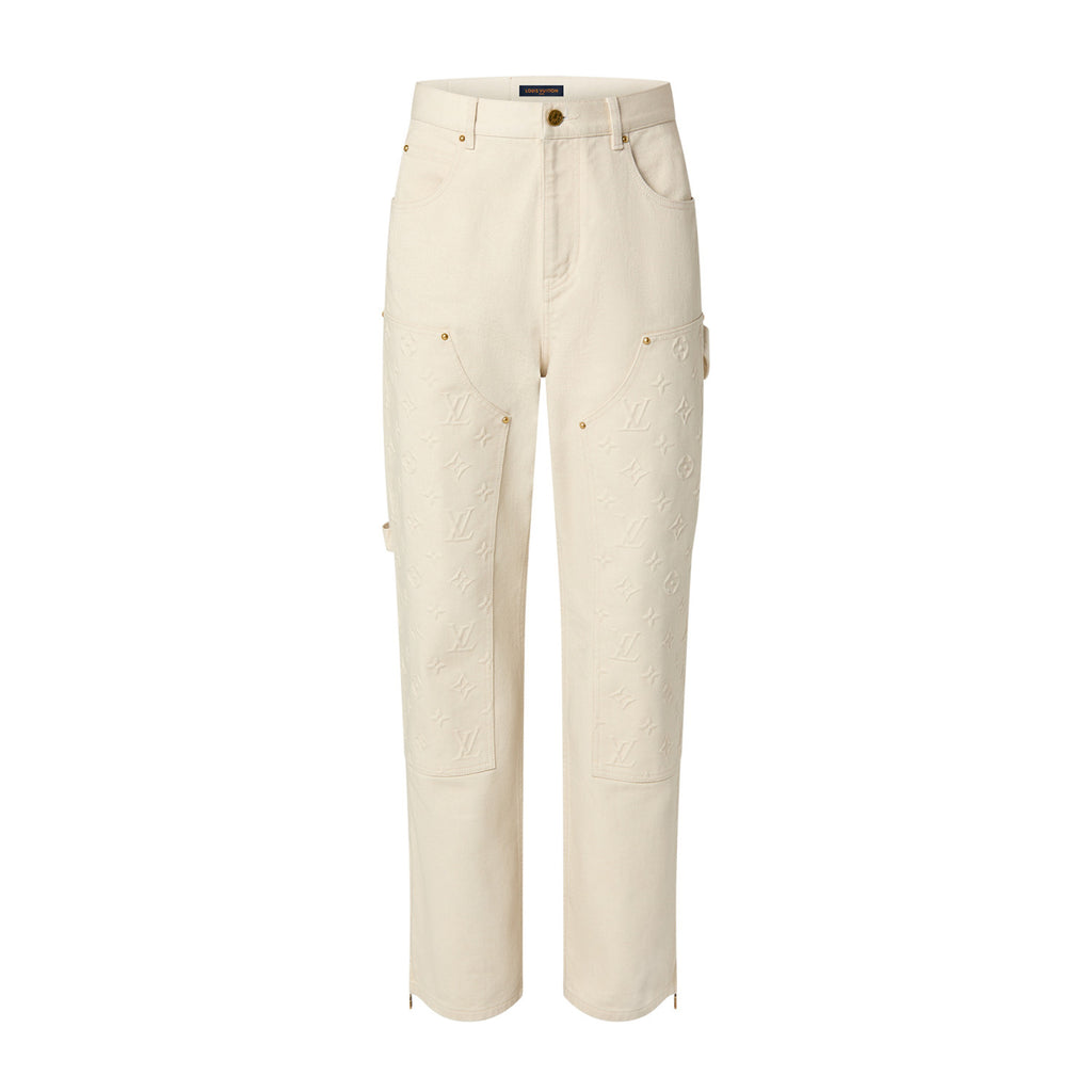 Louis Vuitton Men's Spring/Summer Monogrammed Khaki Mid-Rise Zipper Slim Straight Jeans Pants #98427