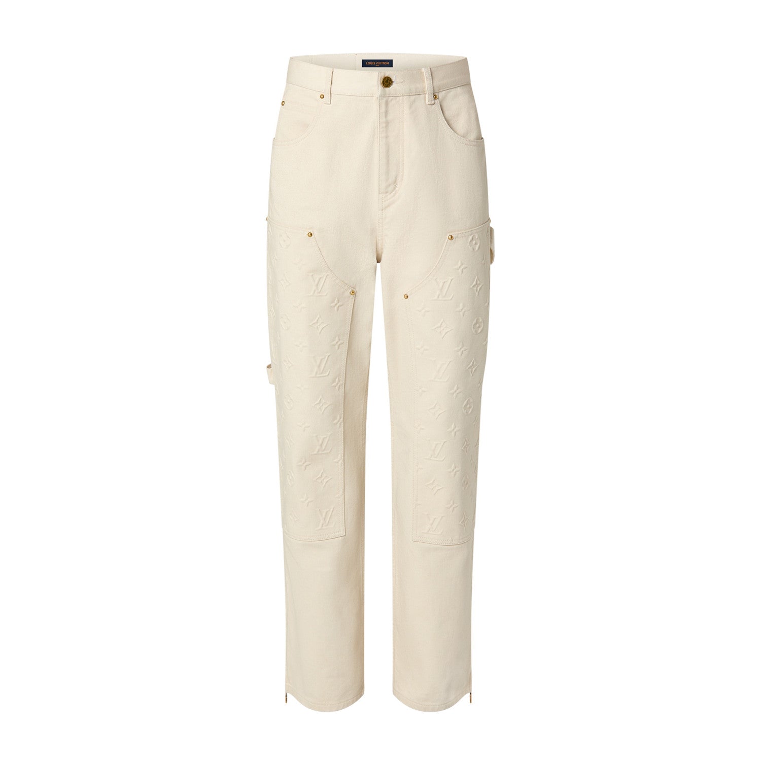 Louis Vuitton Men's Spring/Summer Monogrammed Khaki Mid-Rise Zipper Slim Straight Jeans Pants #98427
