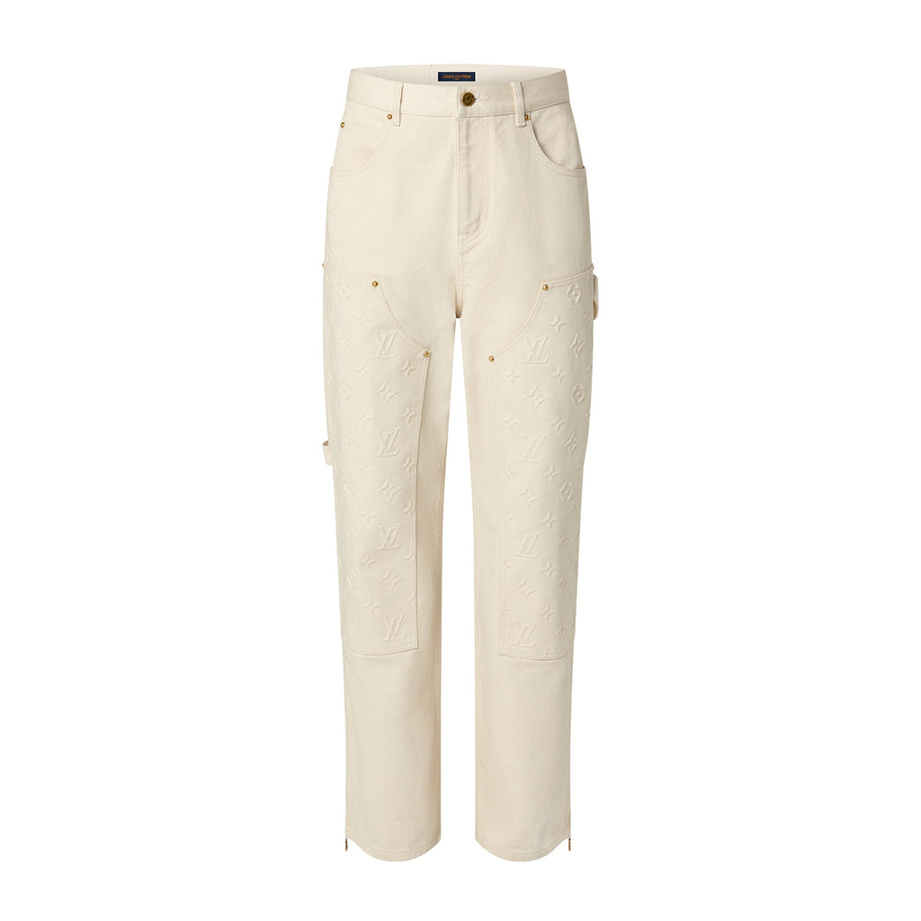 Louis Vuitton Men's Spring/Summer Monogrammed Khaki Mid-Rise Zipper Slim Straight Jeans Pants #98427